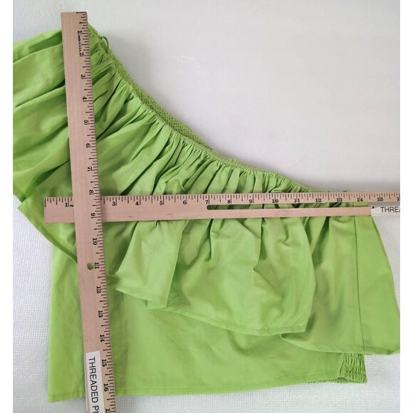 Vestique Cropped One Shoulder Top Womens M Green Ruffle Beachy Resort Glam Vaca - Picture 11 of 12